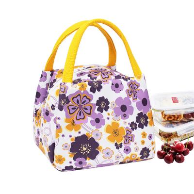 China Custom Printed Flower Aluminum Foil Women PU Insulated Leather Food Insulated Thermal Lunch Bag for sale