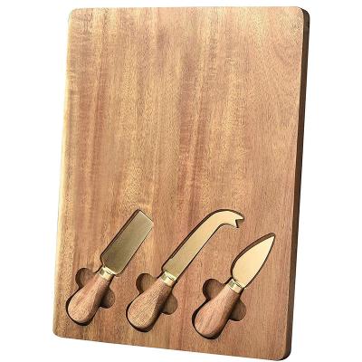 China Sustainable Wooden Cheese Boards Knife Set Acacia Cheese Board Serving Platter Cheese Cutting Board Set for sale