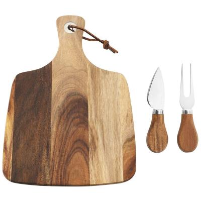 China Best Selling Breakfast Acacia Board Wooden Cutting Board Sustainable Cheese Chopper With Knife Set for sale