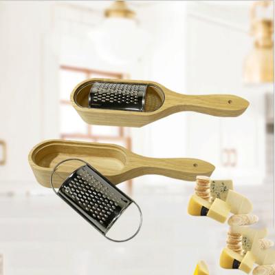 China New Sustainable Nordic Rubber Wooden Cheese Planer Grade Stainless Steel Cheese Grater DIY Kitchen Cooking Tool for sale