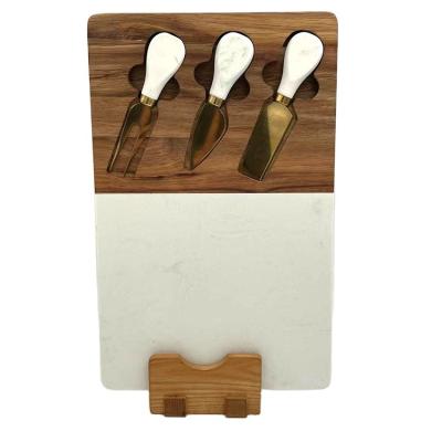 China Wholesale custom viable popular luxury stone and marble acacia wood panel block cutting marble combination for sale