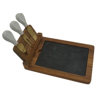 China Sustainable handle bamboo food wood cutting board set square black acacia slate rojnd wood cheese board for sale