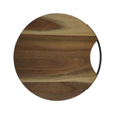 China Sustainable Acacia Wood Cutting Board with Round Handle Cutting Plates Wood Countertop Paddle Cheese Board for Meatloaf Serving Board for sale