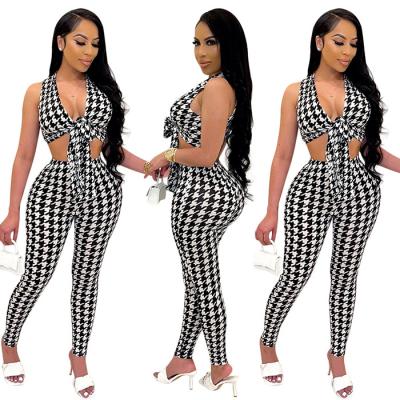 China Hot Selling QUICK DRY Hollow Out 2 Piece Set Fashionable Women's Tops Sets V Neck Two Piece Sexy Outfit for sale