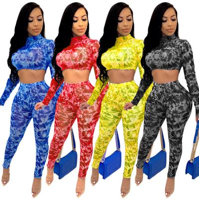 China 2022 QUICK DRY Hot Selling Fashion Spring Workout Sets Sexy Two Piece Set Long Sleeve Clothing Women Shirt Leggings Print for sale