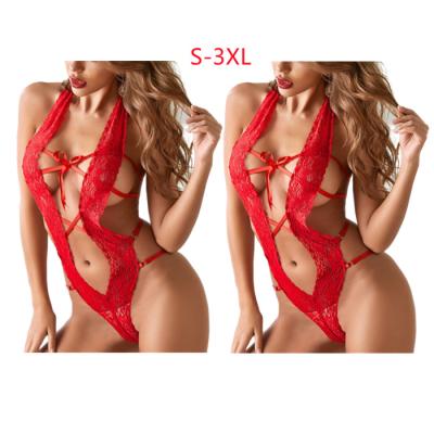 China 2022 Valentine's Day sexy red lingerie Teddy One Piece Mini Bodysuit Strappy for women lace up lingerie underwear for sale