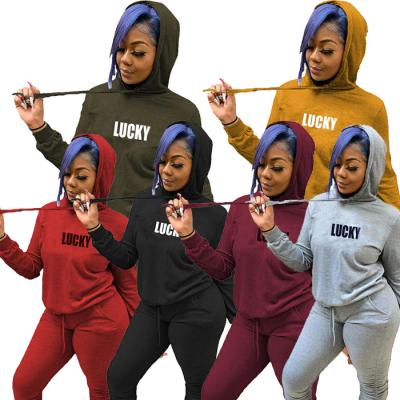 China Hot Selling Lucky Women Sweatsuit Set Breathable Design Print Training Wear Women Jogging Sweatpants And Hoodie Set for sale