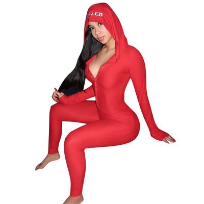 China 2022 spring QUICK DRY stretchy red hoodie jumpsuit onesie long sleeve adult pajamas christmas pajamas women Onesie year new for sale