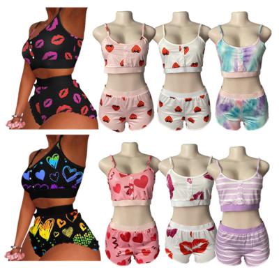 China 2022 Summer QUICK DRY Nightgowns Sexy Sleepwear Heart Pajamas 2 Piece Woman Shorts Pajama Women Set Lounge Wear for sale