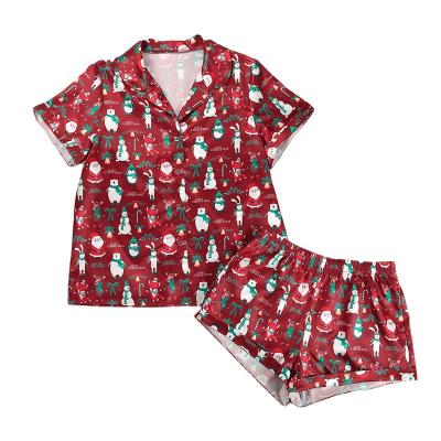 China Christmas 2021 Breathable 2 Piece Pajamas Sleeve Short To Print Custom Christmas Pajamas Set Women Pajama Sets for sale