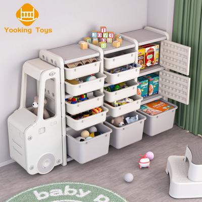 China 1 MOQ Safe Large Capacity Car Train Plastic Storage Rack Kids Cabinets Children's Toy Shelf Storage Book Shelves Organizer Cabinets for sale