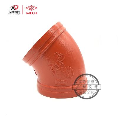 China Factory Free Sample Pipe Fitting Malleable Fire Fighting Iron Mike Groove Fittings Orange Industrial Spline 45 Degree Elbow for sale