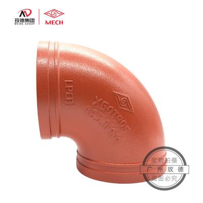 China Factory Free Sample Pipe Fitting Malleable Fire Fighting Iron Mike Groove Fittings Orange Industrial Spline 90 Degree Elbow for sale