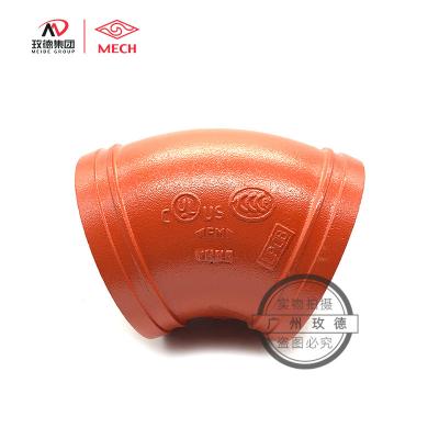 China Factory Free Sample Pipe Fitting Malleable Fire Fighting Iron Mike Groove Fittings Orange Industrial Spline 45 Degree Elbow for sale