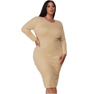 China New Hot Sale Solid Color Dropshipping Plus Size Amazon Bubble Beads Long Split Sleeve Plus Size Women Sheath Bodycon Casual Dress for sale