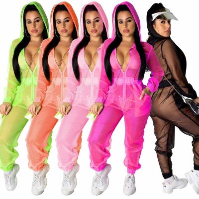 China Fashion Hood Loose Organza Jumpsuit Casual Sexy QUICK DRY Women's Clothing for sale