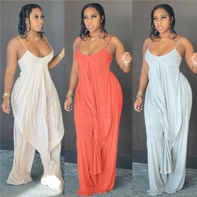 China Viable new design European and American women's fashion suspender tops solid color one-piece loose wide leg pants 2-Piece for sale