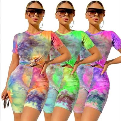 China Breathable Summer Outfits Tie Dye Short 2 Piece Set Women Two Piece Set Shorts for sale