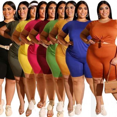 China Viable Women's 2 Piece Short Pants Set Biker Shorts 3X 4X 5X Pajamas Sets Plus Size Overalls For Fat Women for sale