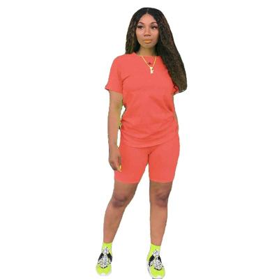 China Breathable Women Clothing Cotton Shorts Sleeves Neon Two Piece Shorts Set 2 Piece Casual Womens Outfits Neon Clothing for sale