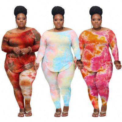 China Autumn set woman fashion breathable tie dye newest two piece pants set plus size women fall clothing for sale