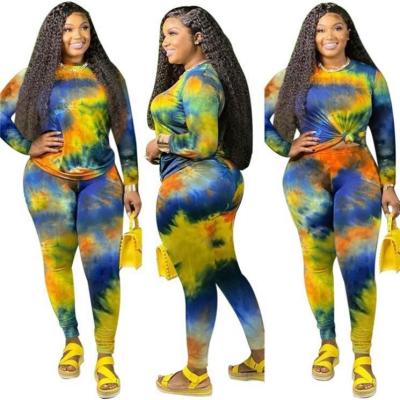 China Autumn Set Woman Fashion Breathable High Quality Tie Dye Sexy Oversized Women Joggers Suits Set Plus Size Two Piece Set for sale