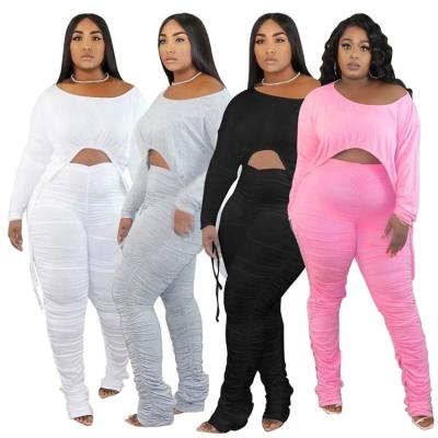 China Anti-pilling Ladies Outfits Long Stacked Pants 5XL Plus Size Autumn Women Clothes Two Piece Set for sale