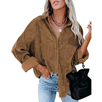 China 2021 Anti-pilling Autumn New Solid Color Women Corduroy Long Sleeve Oversized Button Shirt Jacket Tops for sale