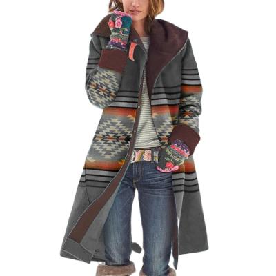 China Fashionable QUICK DRY ladies print simple Autumn Wool Trench Long Coat hooded sweater button coat for sale