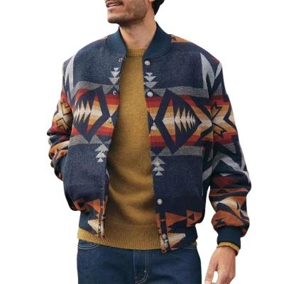 China Waterproof 2022 Men's Outdoor Casual Vintage Long Sleeve Plaid Flannel Buttons Geometric Print Rib Knit Trim Men's Clothing Jacket for sale