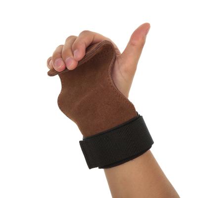 China OEM Brown Color Durable Full Palm Protection Leather Weightlifting Gloves for sale