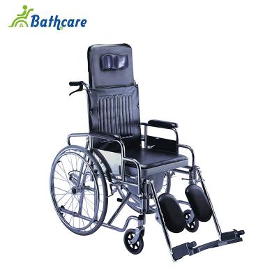 China Bedside Manual Commode Safety Steel Frame Reclining Wheelchair Manual Seat Wheelchair for sale