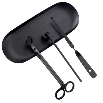 China Hot Sale Factory Direct Wholesale 4 in 1 Black Candle Wick Trimmer Plunger Candle Sniffer with Tray Candle Accessories Scissor Set for sale