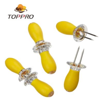 China Corn Holders Stainless Steel Corn Picks / Fork Set With Rubber Handle Corn Cob Spits For Cooking BBQ V1904002 for sale