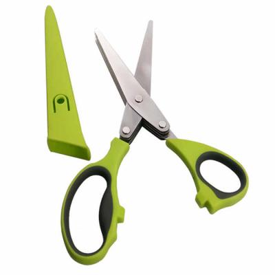 China Hot Selling Universal Stainless Steel Herb Scissors Kitchen Shear with 5 Blades and Cleaning Brushes for sale