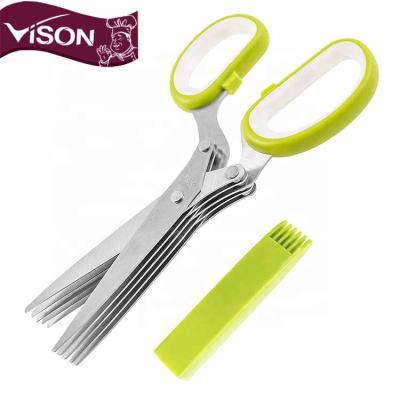 China Kitchen Stainless Steel 5 Blade Vegetable Herb Scissors Multifunctional Sharp And Durable Herb Scissors Cutter for sale