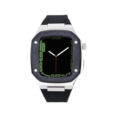 China Opening Watch Cover Case Silver And Black Luxury OEM Carbon Fiber Iwatch Case For Apple Watch Series 7 for sale