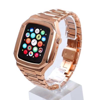 China Apple Iwatch Series 4/5/6/7 316L Stainless Steel Luxury Metal Genuine Leather Strap With Case For Apple Watch Band 44 Se Series7 6 45mm Iwatch Strap 5 4 for sale