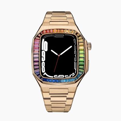 China Used Stone 5A Stainless Steel Custom Engraved Colorful Apple Watch Case For Iwatch Series 4/5/6/7 for sale