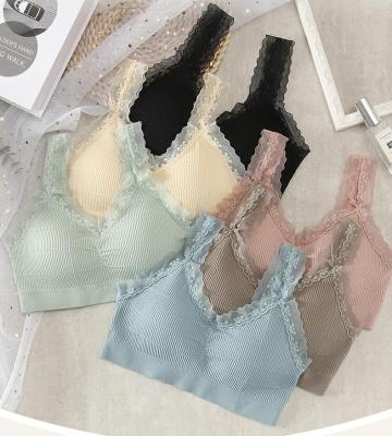 China One-piece women lace up sexy girls lift up bra Macaron cute soft color underwear daily bra for sale