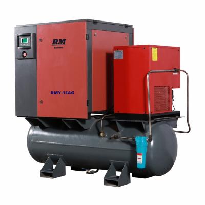 China 7.5kw 8bar tank mounted all in one screw air compressor with air tank and air dryer  for laser cutting for sale