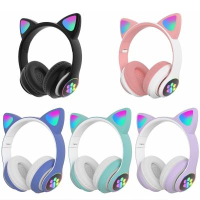 China Cute Battery Display 3.5Mm Computer Microphone Tws Wired Colorful Cat Ear Gaming Headphones Wireless Headsets Earphone B39 for sale