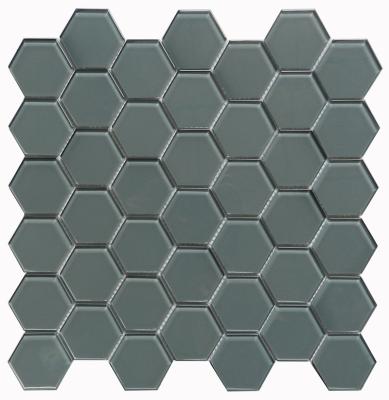 China Modern Light Blue Gray Hexagon Crystal Glass Mosaic 4mm--glass mosaic for sale