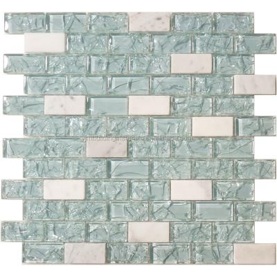 China Modern Aqua Blue Ice Crack Crystal Glass Mosaic Wall Tile-- Wall Border Tiles for sale