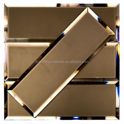 China Europe mirror tan brown bevel glass mosaic tiles 2*8 tan mirror bevel glass subway tile for sale