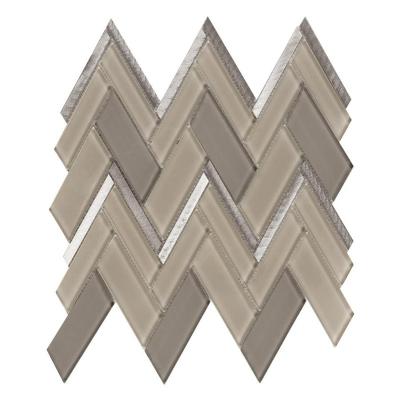 China Modern Herringbone Light Brown Glass Mix Metal Mosaic Tile-Wall Tiles for sale