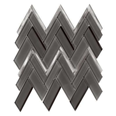 China Modern Herringbone Glass Mix Metal Plate Gray Mosaic Tiles for sale