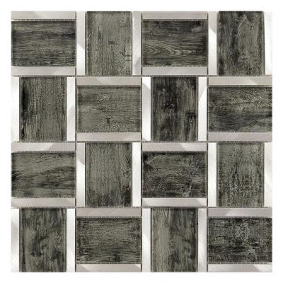 China Modern Dark Wood Pattern Glass Mix Metal Mosaic Tile-Bathroom Tiles for sale