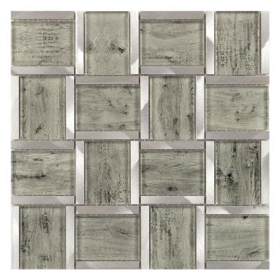 China Modern natual color pattern glass mix metal wood mosaic tiles-- glass tiles for sale