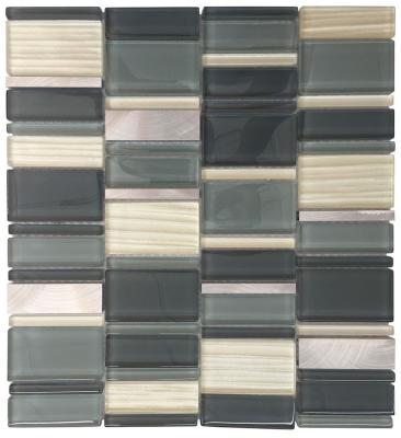 China Modern Blue Gray Glass Mix Metal Mosaic Tile-Bathroom Tiles for sale